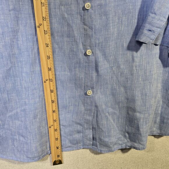 J Jill Shirt Tunic Love Linen Button Blouse Slits Beach Medium Long Sleeve - Picture 12 of 13